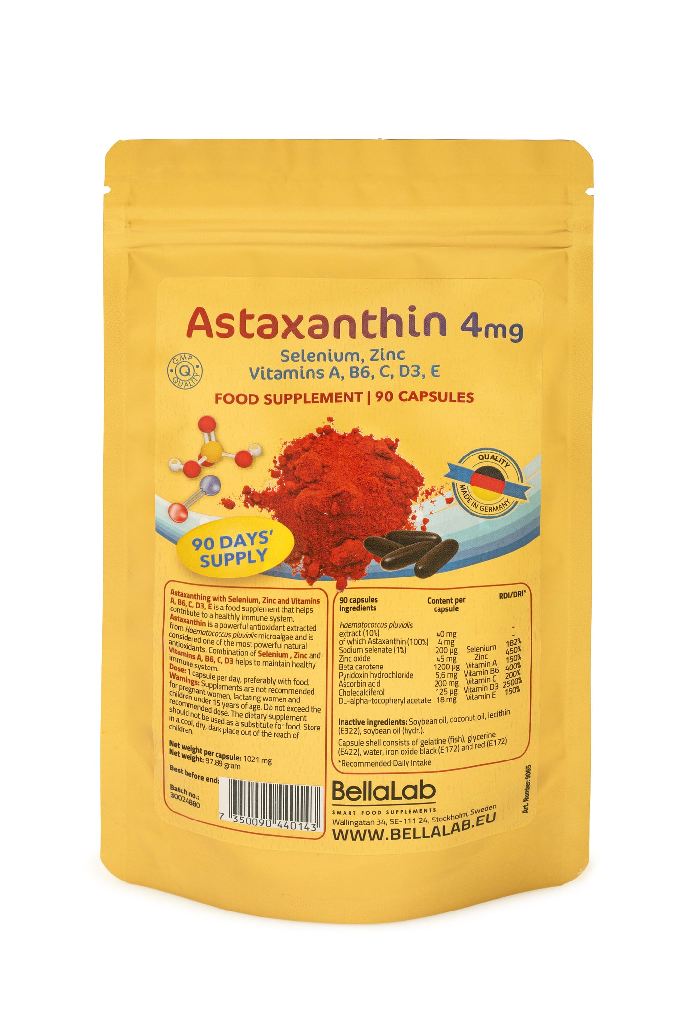 Astaxantín 4 mg so selénom, zinkom a vitamínmi A, B6, C, D3, E